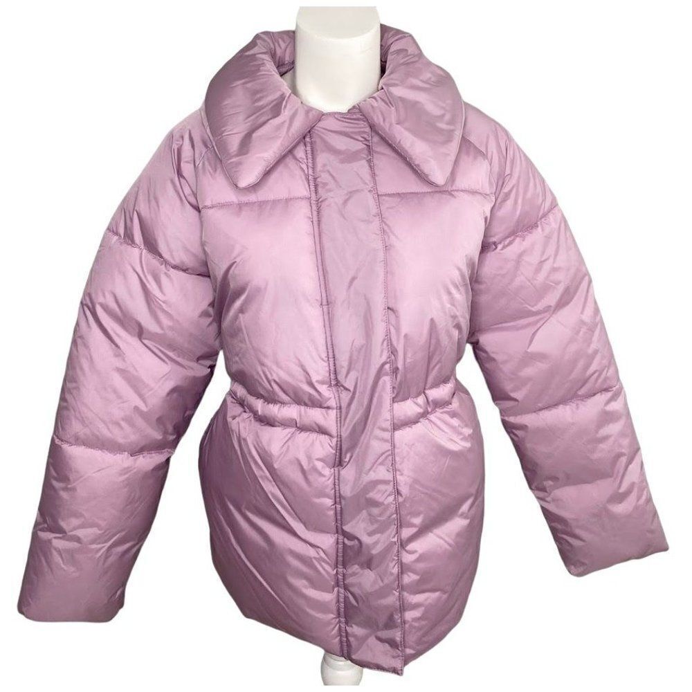 a new day Puffer Jacket Coat Women's SMALL Purple Mauve Mid-Length Soft Pockets